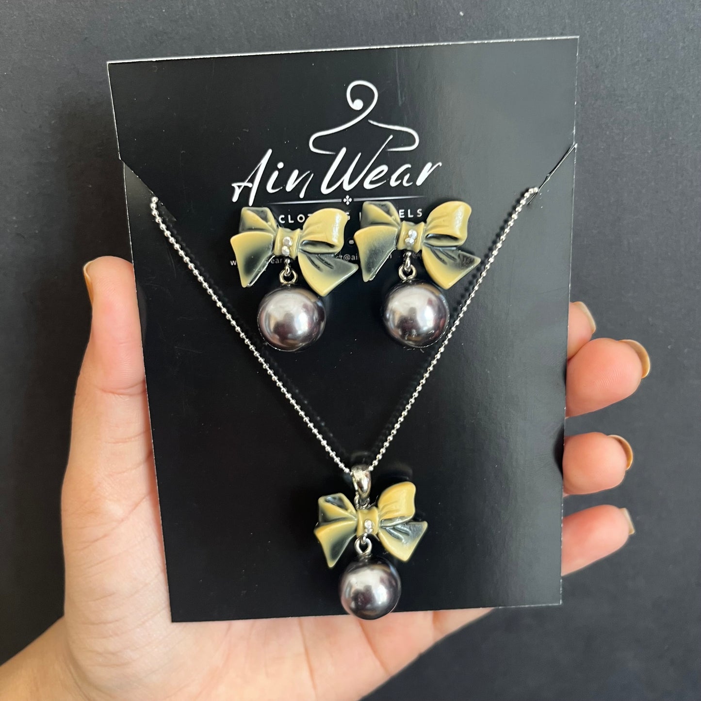 Cute Bow Pendant & Earrings Set