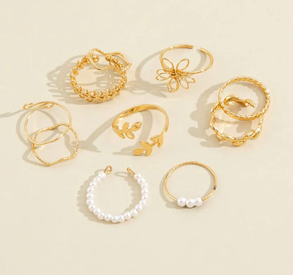 Pearl Flower Stackable Set Of 10 Rings