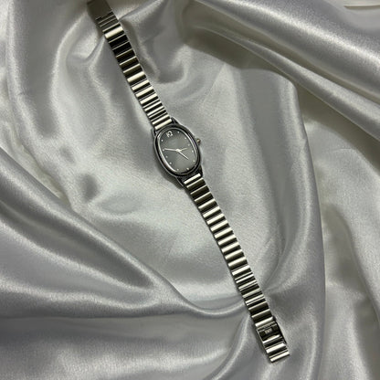 Silver Oval Dial Women's Watch with Stainless Steel Strap