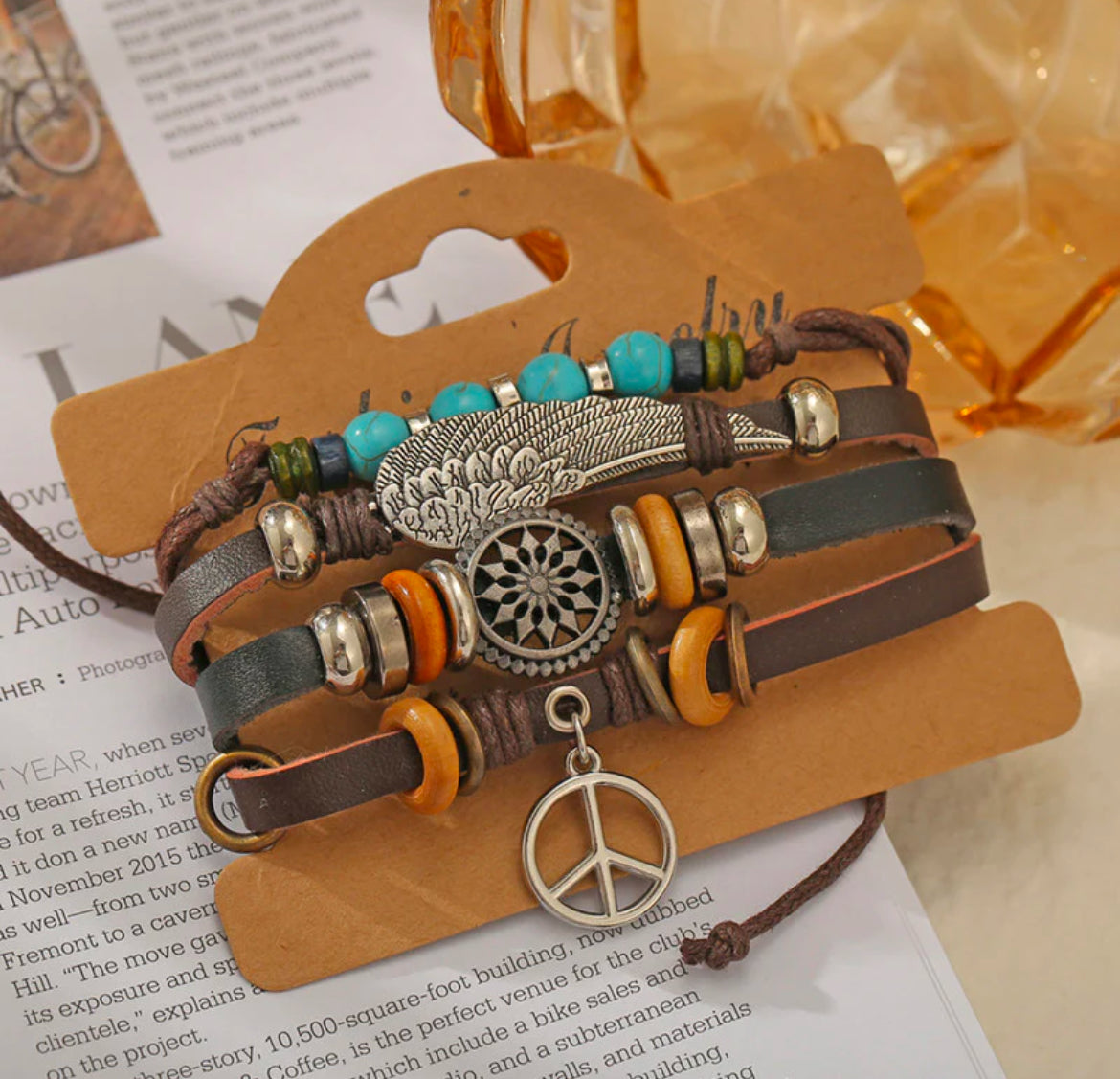 4 In 1 Multi Layered Multicolored Faux Leather Bracelet for Men
