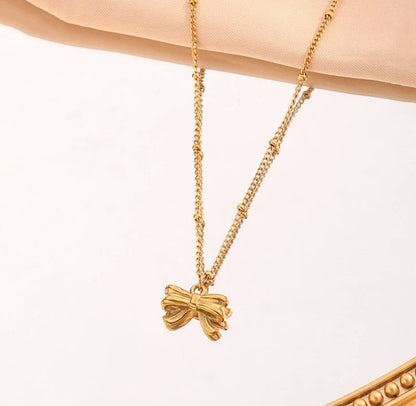 Gold Plated Stainless Steel Anti Tarnish Bow Themed Pendant