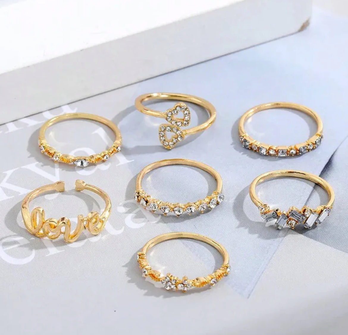 Trending Gold Plated Love Inspired Set of 7 Stackable Finger
