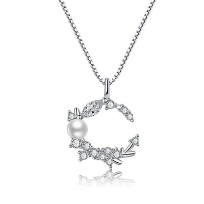 Silver Plated American Diamond Studded Moon Korean Pendant