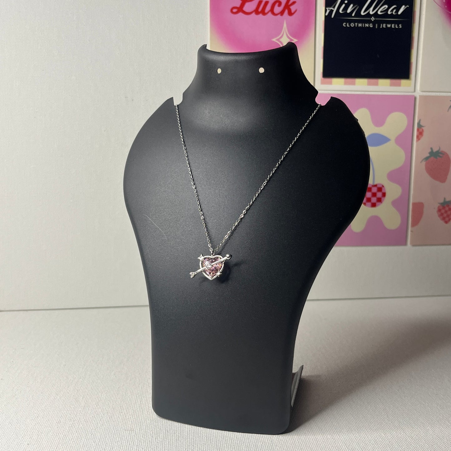 Pinteresty Silver Plated American Diamond Studded Pink Heart Pendant