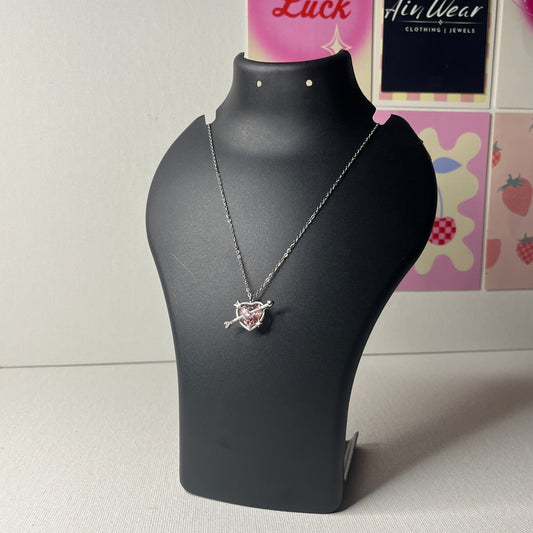 Pinteresty Silver Plated American Diamond Studded Pink Heart Pendant
