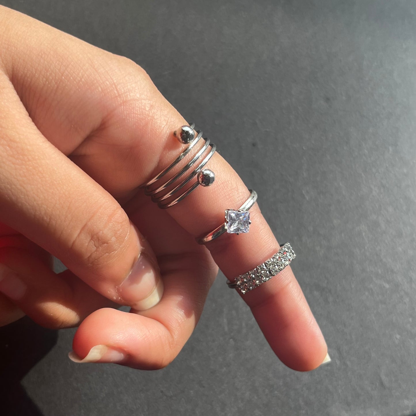Silver & Diamond Ring Combo (Set Of 3)