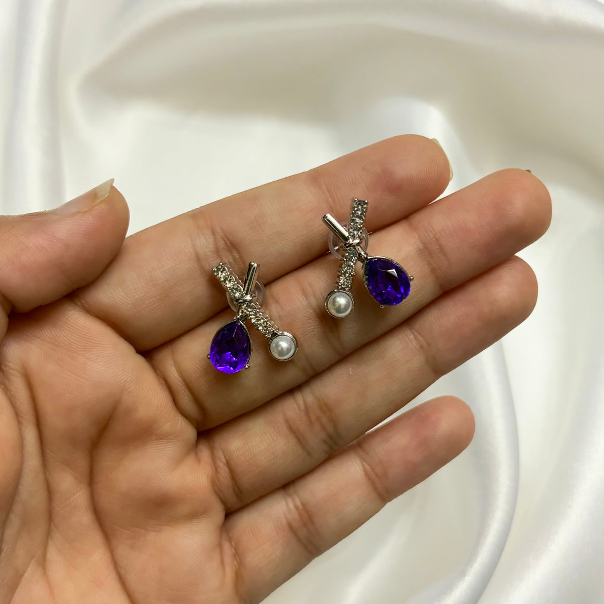 Silver & Purple Stud Korean Earrings