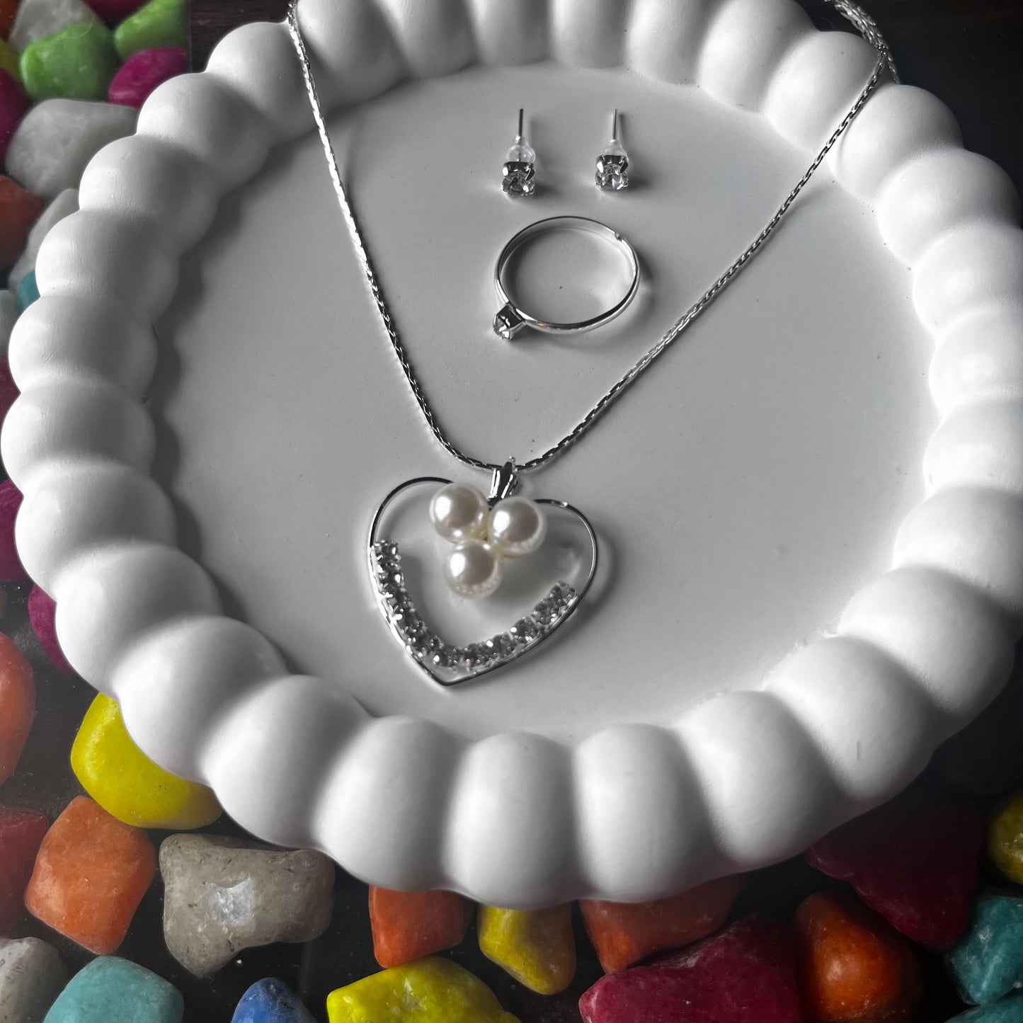 Heart & Pearl Necklace Set
