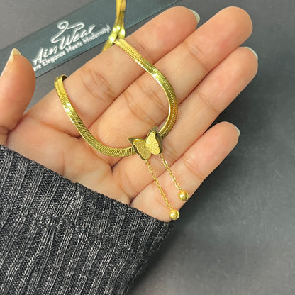 Gold Plated Stainless Steel Anti Tarnish Butterfly Themed Snake Chain Pendant