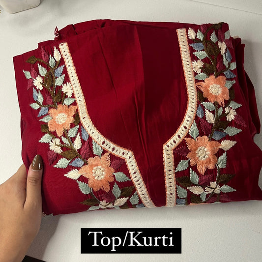 Maroon Floral Embroidered (Unstiched Dress)