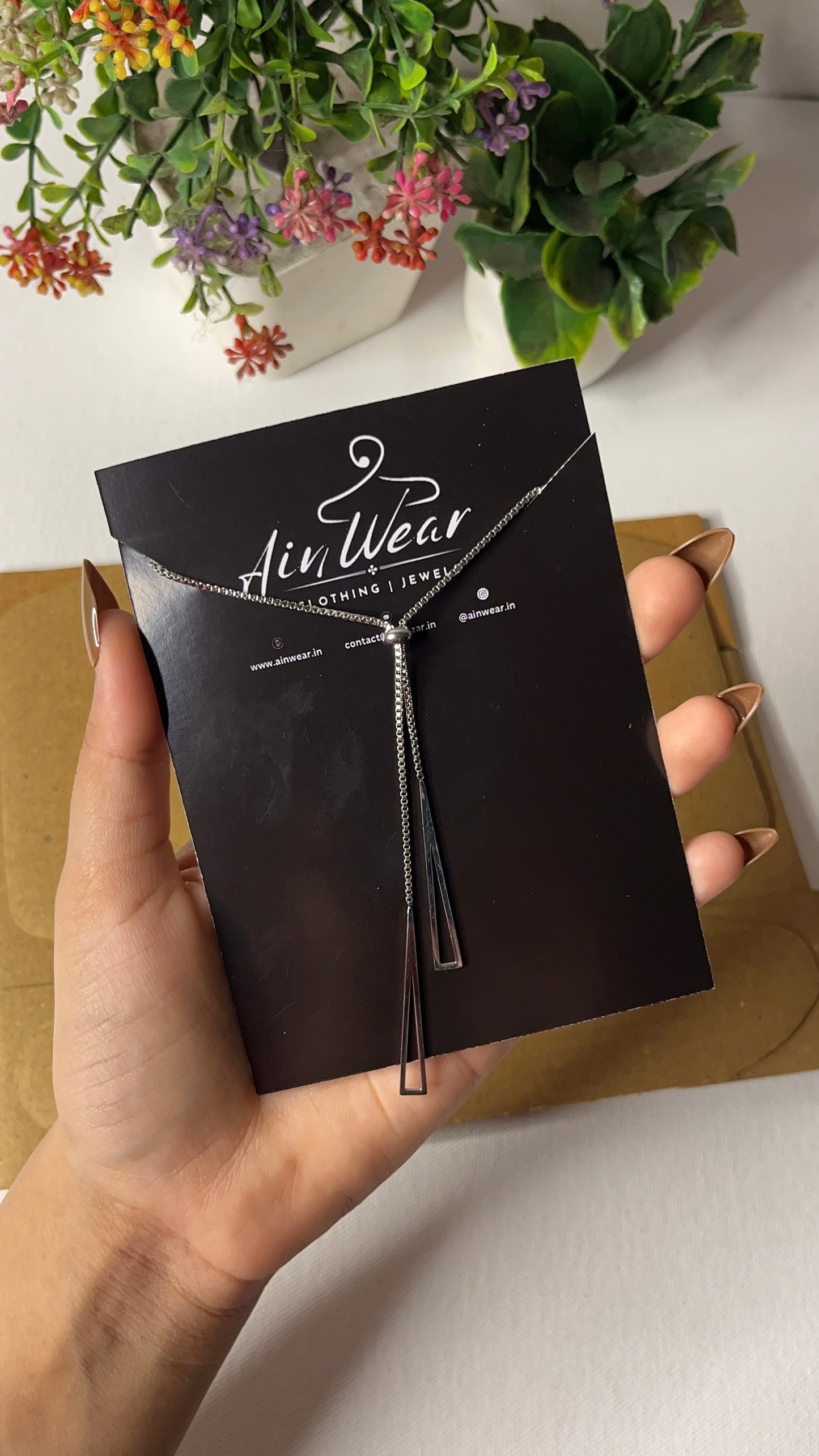 Silver-Plated Geometric Tassel Necklace, Anti-Tarnish