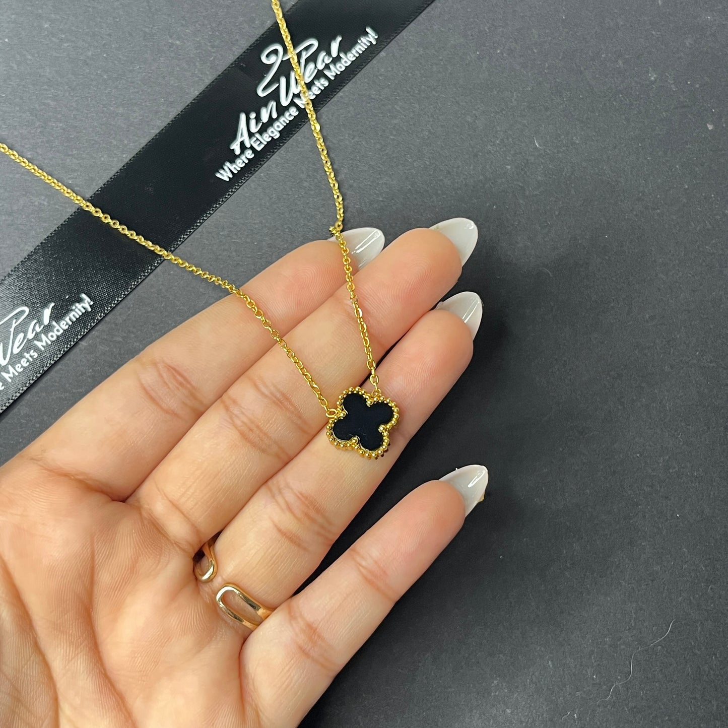 Viral Black Clover Gold Plated Anti Tarnish Necklace