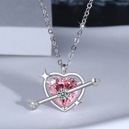 Pinteresty Silver Plated American Diamond Studded Pink Heart Pendant