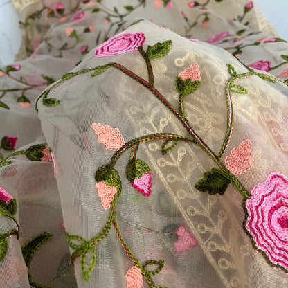 Cream Net Floral Saree