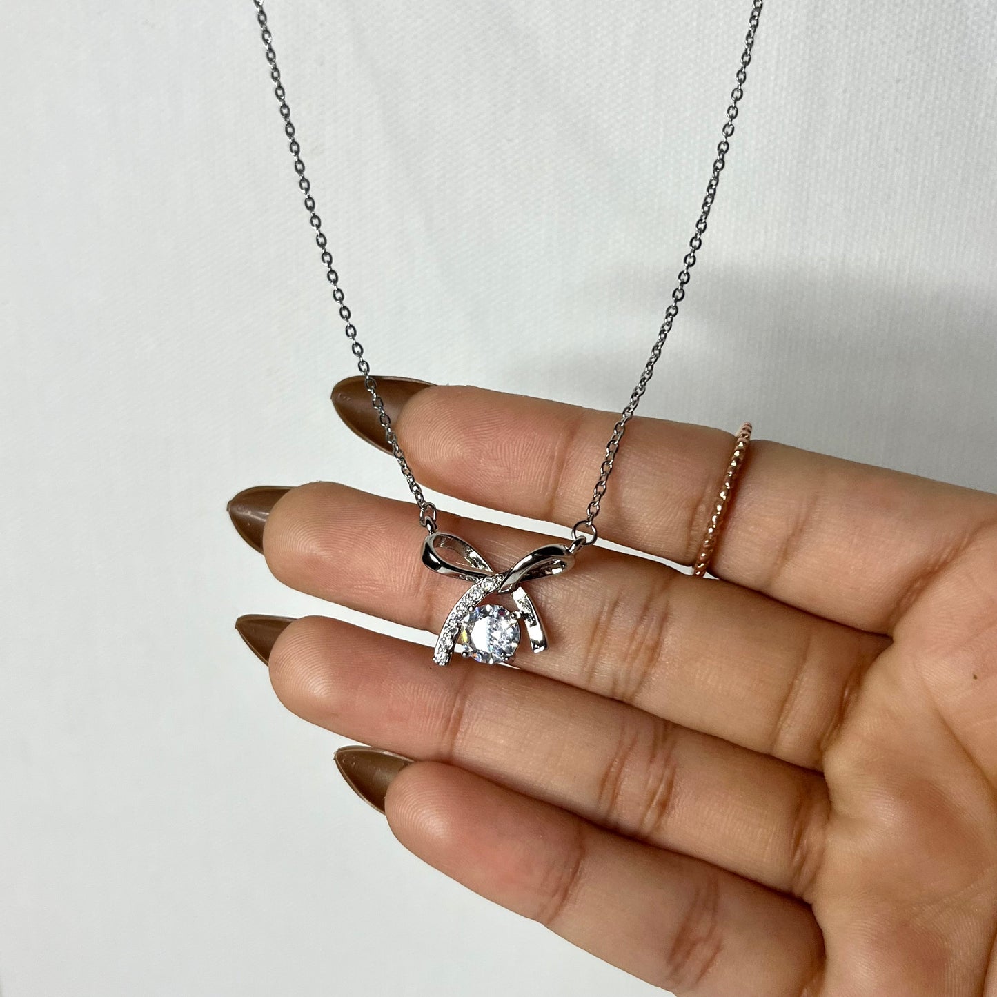 Anti Tarnish Silver Plated Crystal Studded Necklace