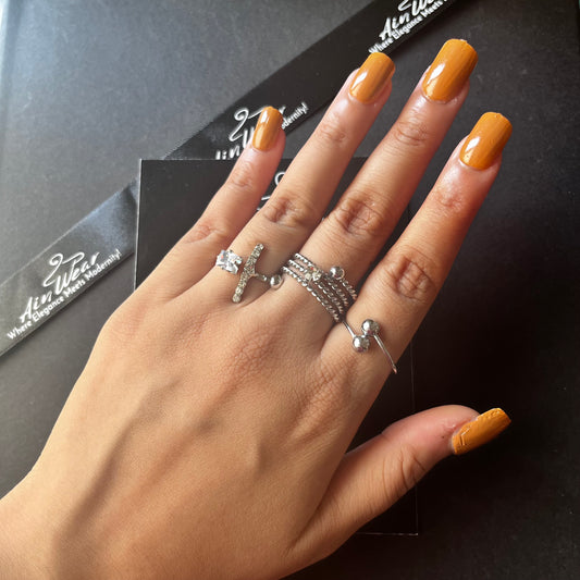 Silver & Diamond Ring Combo (Set Of 3)