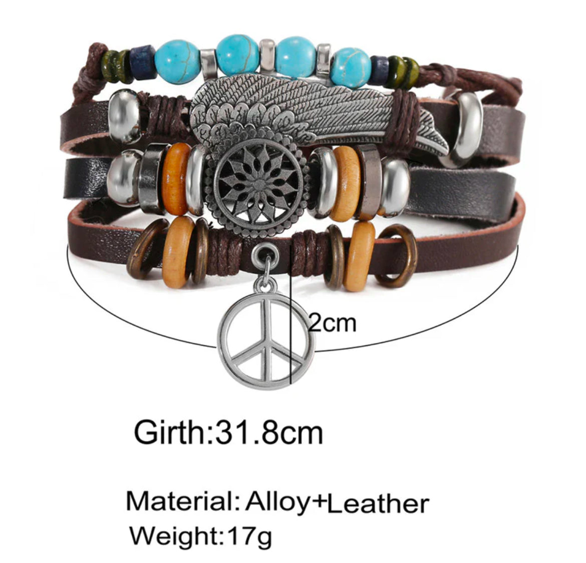 4 In 1 Multi Layered Multicolored Faux Leather Bracelet for Men