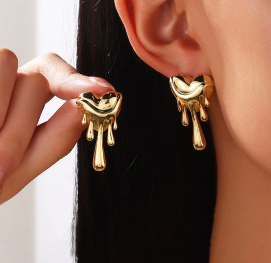 Gold Plated Anti Tarnish Stainless Steel Heart Drop Earrings