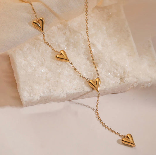Gold Plated Anti Tarnish Heart Long Necklace