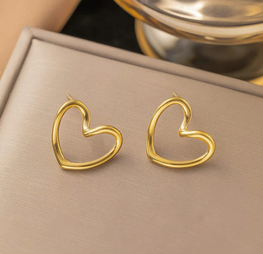 Gold Plated Anti Tarnish Stainless Steel Heart Themed Stud Earrings