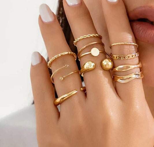 Viral Gold Plated Set of 10 Stackable Finger Rings