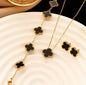 Viral Stainless Steel Gold Plated Set Of Black Anti Tarnish Clover Jewellery Set For Girls And Women