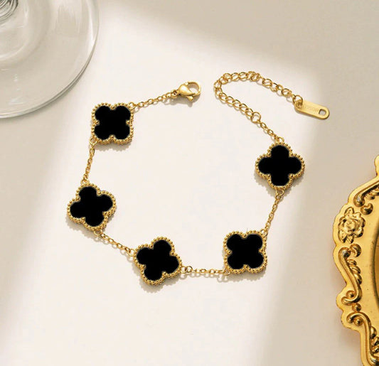 Viral Black And Golden Clover Anti Tarnish Bracelet