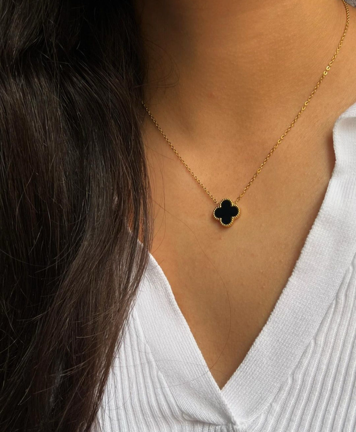 Viral Black Clover Gold Plated Anti Tarnish Necklace