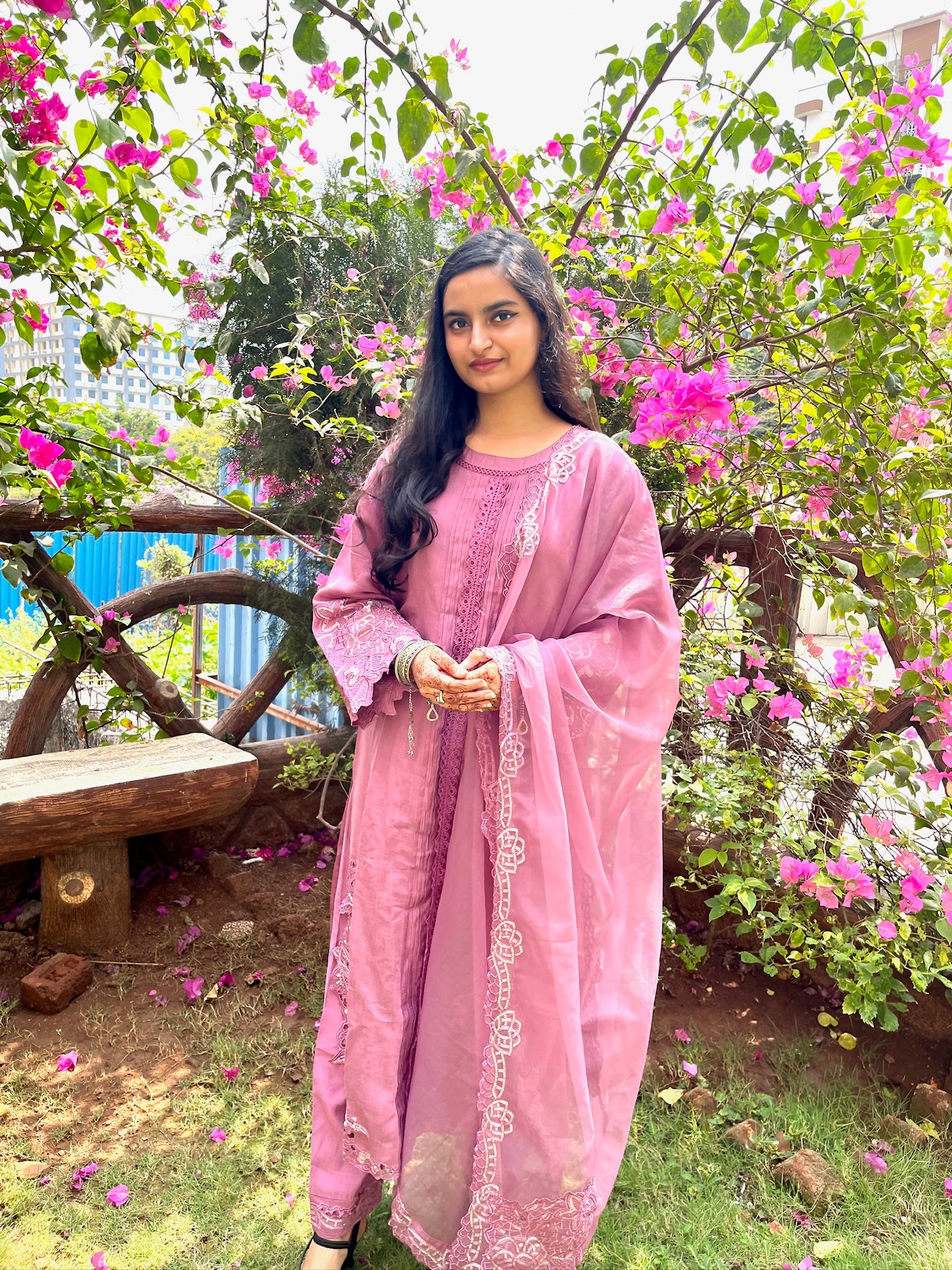 Noor Pink Embroidered Cut Work Suit