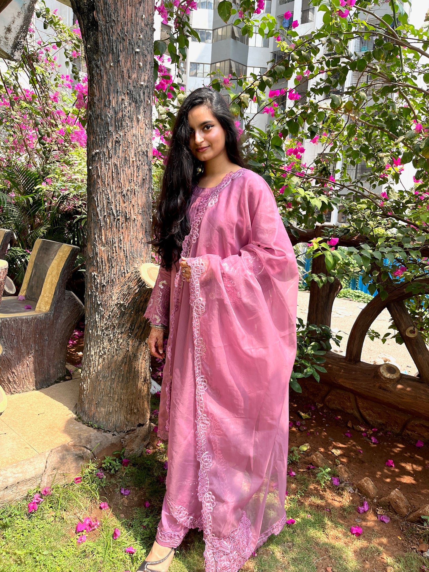 Noor Pink Embroidered Cut Work Suit