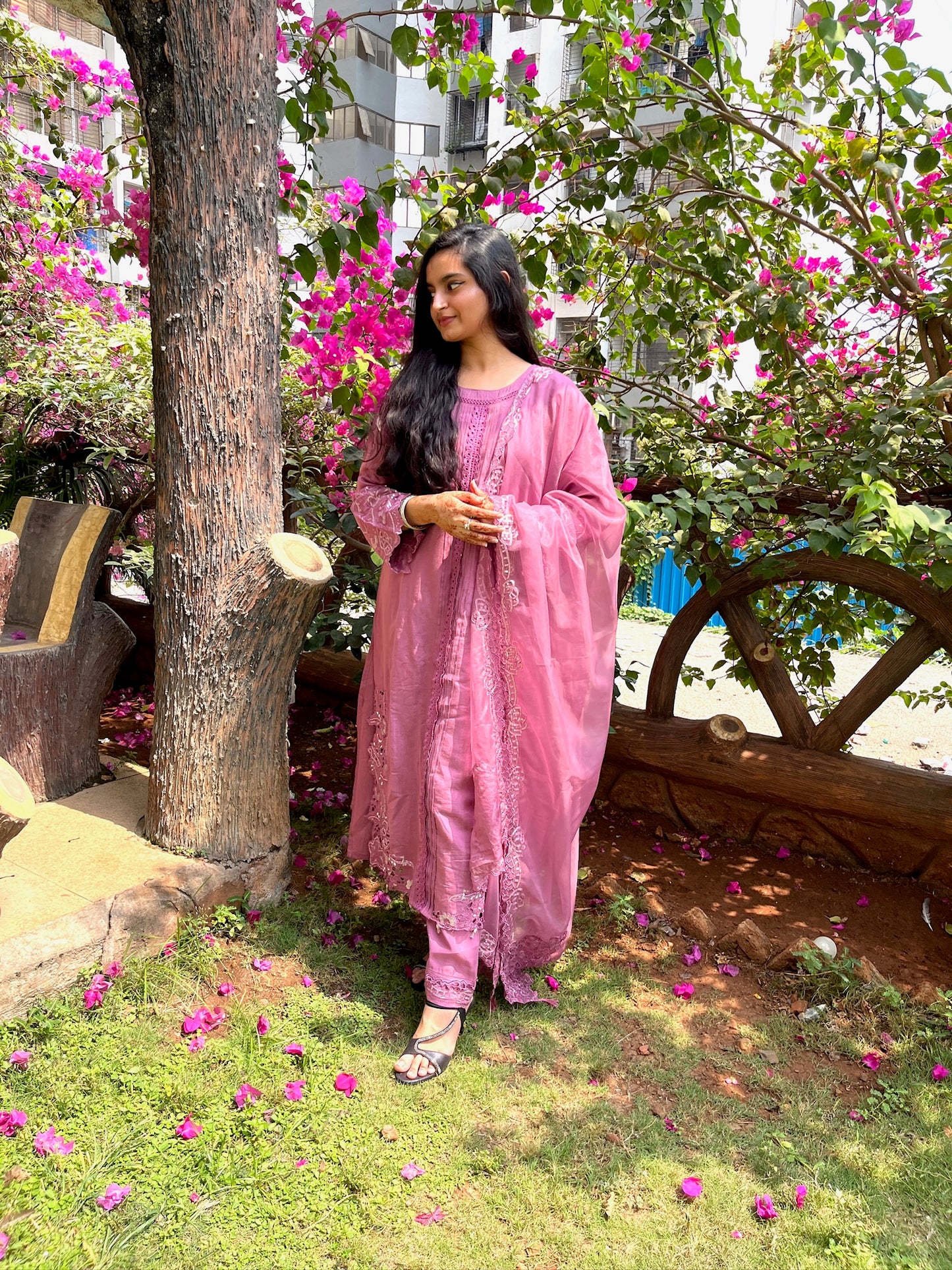 Noor Pink Embroidered Cut Work Suit