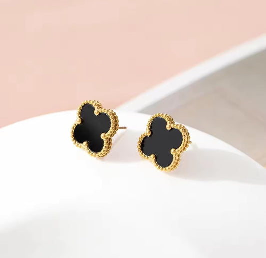 Viral Anti Tarnish Black Clover Earrings
