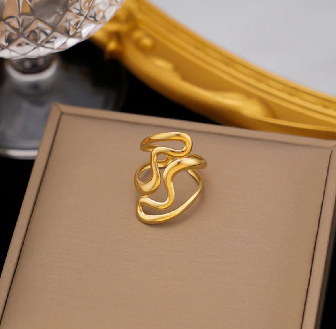 Anti Tarnish Gold Plated Irregular Contemporary Ring