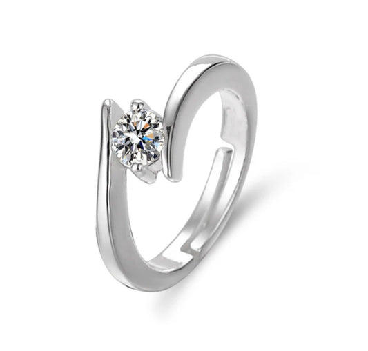Anti Tarnish Silver Plated Crystal Studded Adjustable Finger Ring