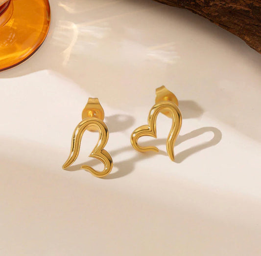 Anti Tarnish Gold Plated Heart Themed Stud Earrings