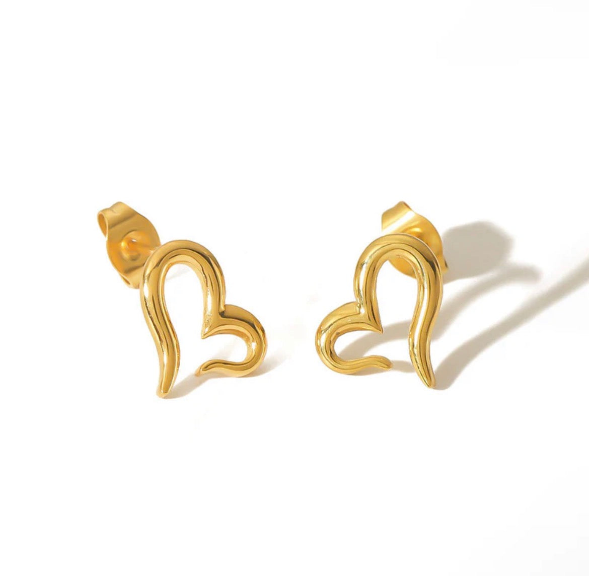 Anti Tarnish Gold Plated Heart Themed Stud Earrings