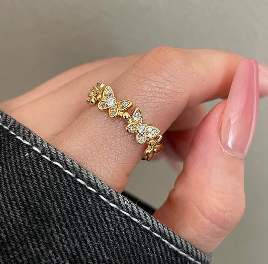 Viral Gold Plated Anti Tarnish Butterfly Themed Adjustable Finger Ring