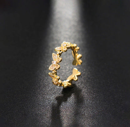 Viral Gold Plated Anti Tarnish Butterfly Themed Adjustable Finger Ring