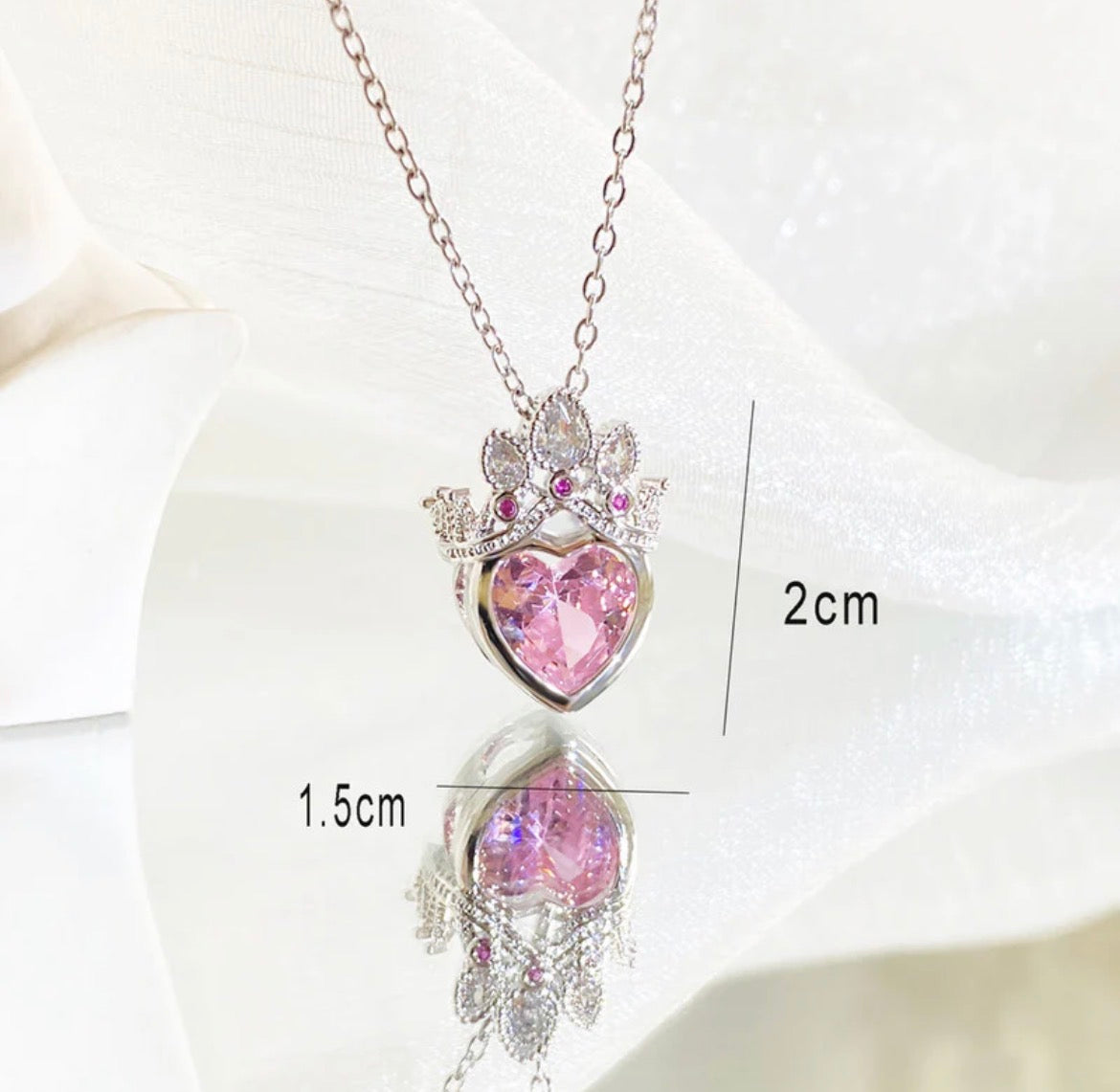Anti Tarnish Silver Plated Heart Themed Pink Crown Pendant