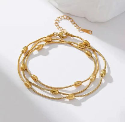 Gold Plated Anti Tarnish Stainless Steel Triple Strand Necklace Wraparound Bracelet cum Necklace