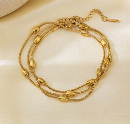 Gold Plated Anti Tarnish Stainless Steel Triple Strand Necklace Wraparound Bracelet cum Necklace