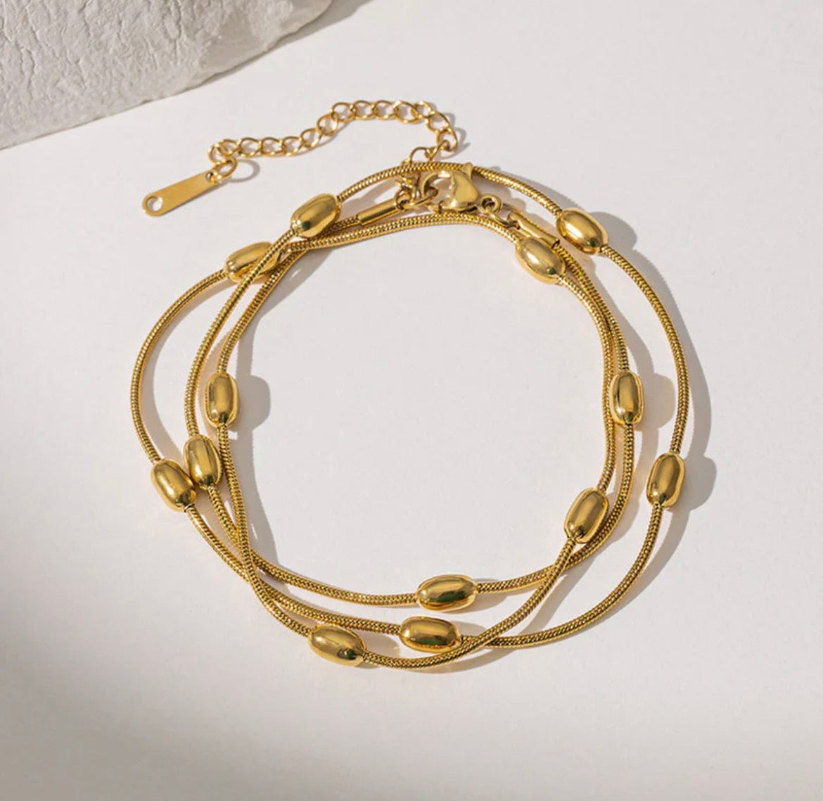 Gold Plated Anti Tarnish Stainless Steel Triple Strand Necklace Wraparound Bracelet cum Necklace
