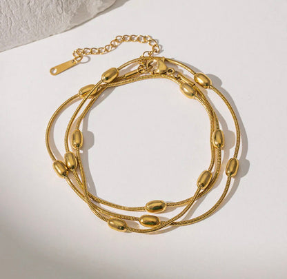 Gold Plated Anti Tarnish Stainless Steel Triple Strand Necklace Wraparound Bracelet cum Necklace