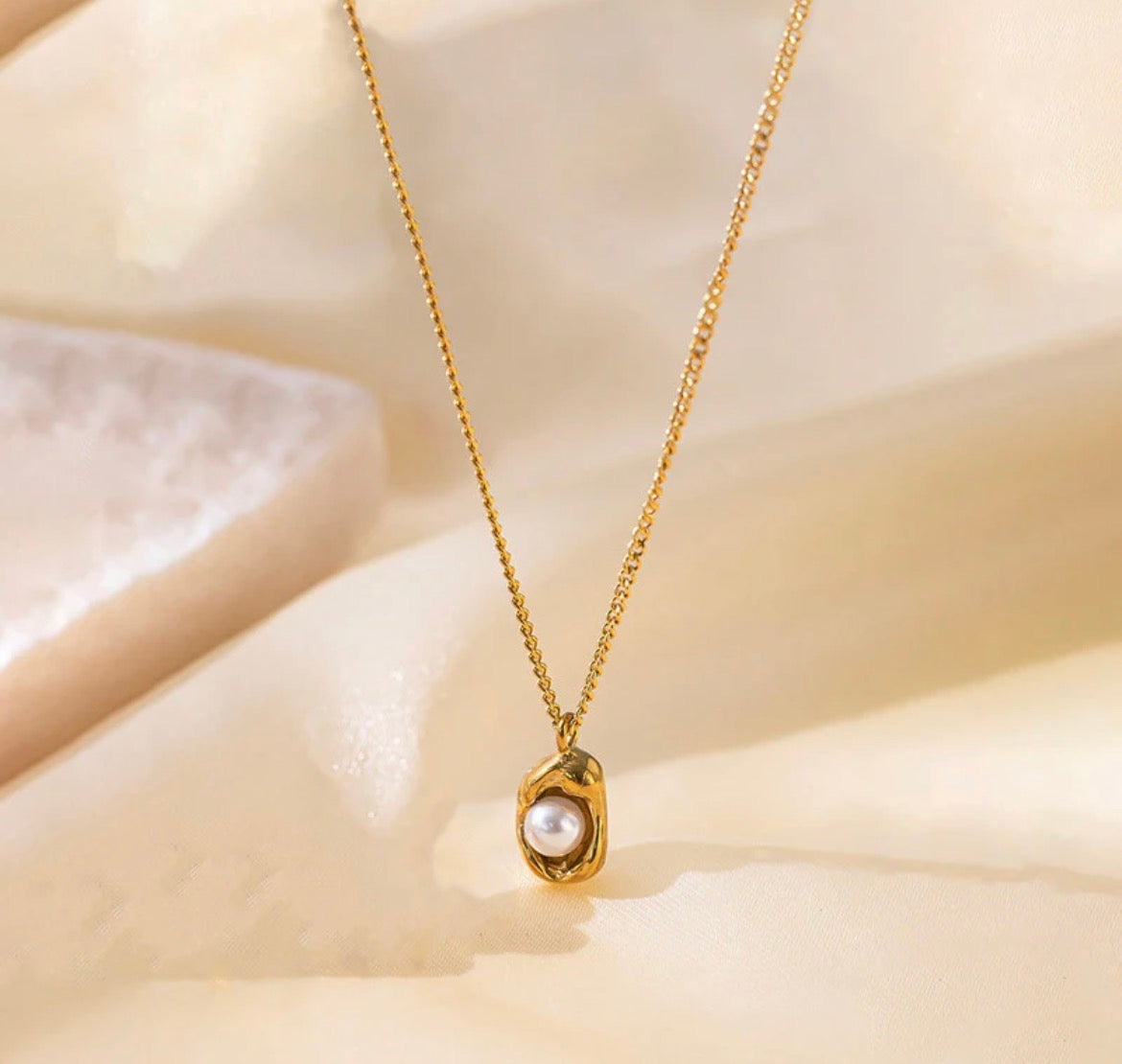 Viral Gold Plated Stainless Steel Anti Tarnish Pearl Studded Pendant