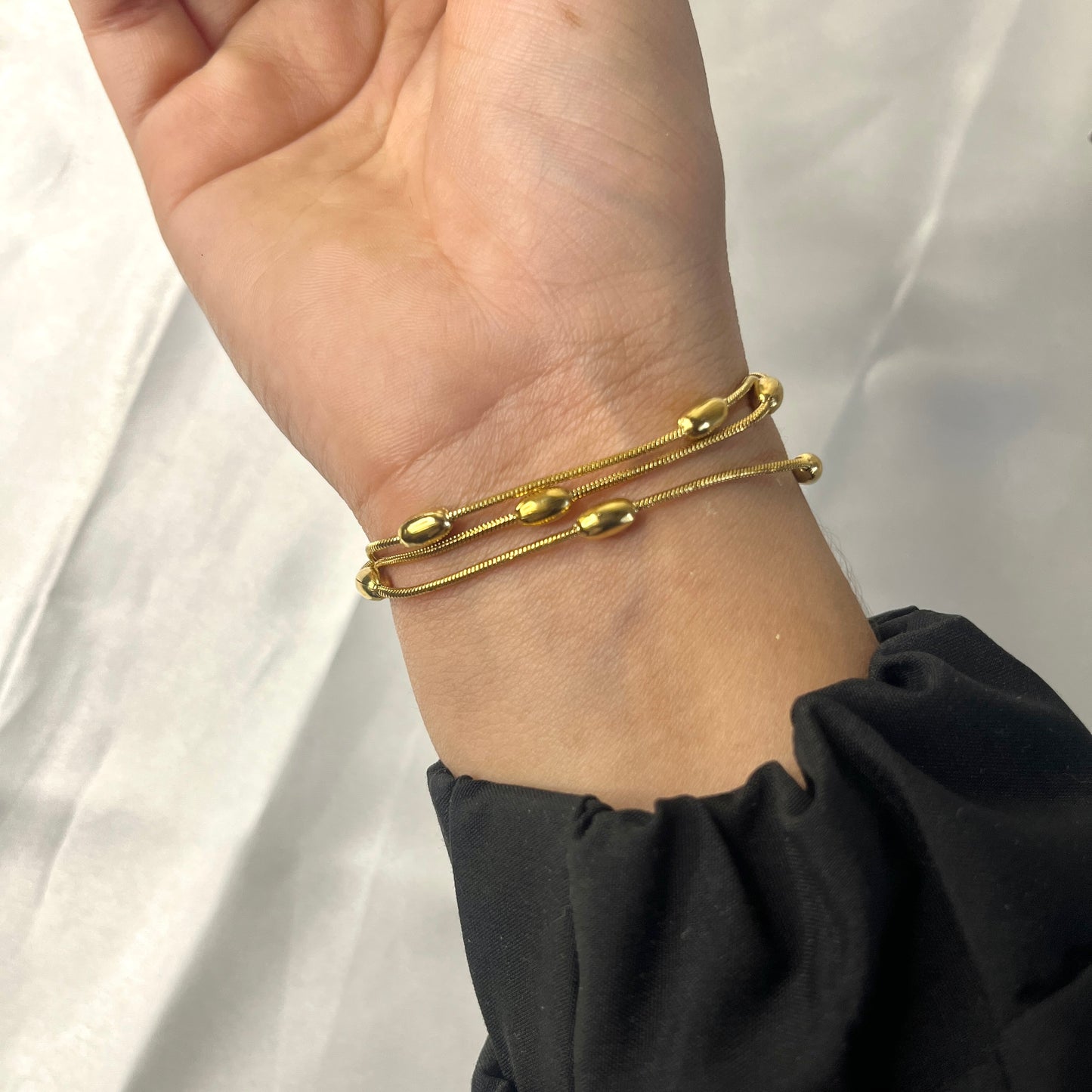 Gold Plated Anti Tarnish Stainless Steel Triple Strand Necklace Wraparound Bracelet cum Necklace