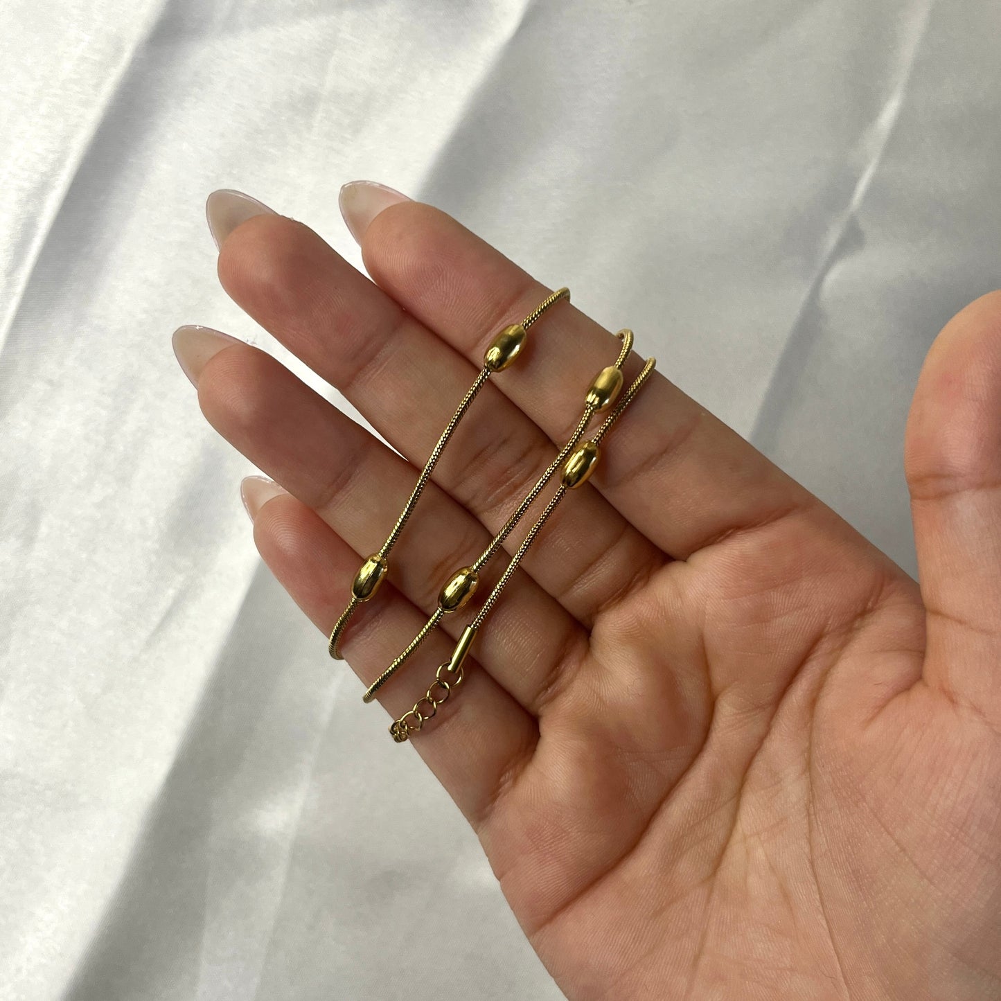 Gold Plated Anti Tarnish Stainless Steel Triple Strand Necklace Wraparound Bracelet cum Necklace
