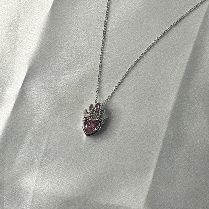 Anti Tarnish Silver Plated Heart Themed Pink Crown Pendant