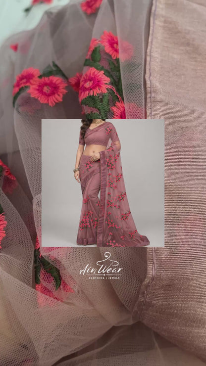 Floral Net Saree