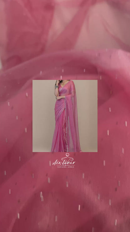 Pink Organza Silk Hand Work Saree